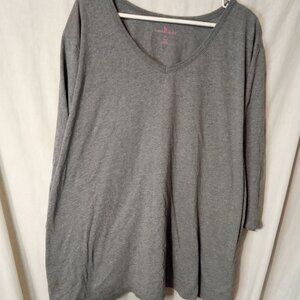 (B) Woman Within Woman's V Neck 3/4 Sleeve 4X Grey